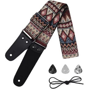 حزام جيتار قطني منسوج من قماش الجاكار مقاس 2 بوصة من Adiya للجيتار الصوتي/الكهربائي/الباس، طول قابل للتعديل 35.4 بوصة - 60.2 بوصة in Kuwait