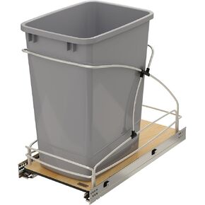 Rev-A-Shelf Steel Bottom Mount Single 35 Quart 8.75 Gallon Waste Bin Trash Container for Under Kitchen Cabinet with Soft Close, Gray, 54WC-1535SC-17-1 in Kuwait