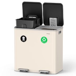 Lovewind 2×11.5 Gallon Dual Trash Can, Stainless Steel Dual Garbage and Recycling Can with Foot Pedal, 90° Stay-Open Lid, Pet-Proof Design – Large Dual Compartment Trash Recycling Bins Kitchen, Silver in Saudi Arabia