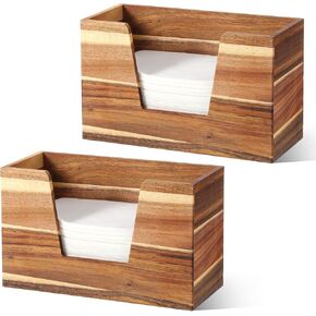 2 PCS Acacia Wood Paper Towel Dispenser Countertop, 11×6.6×4.5 Inch Large Napkin Holder Paper Towel Holder for Bathroom Napkins Holders for Table Side Opening Country-Style Restaurants and Home Decor in Kuwait