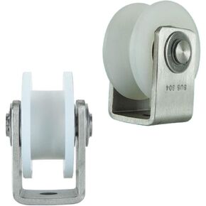 عجلات دوارة، بكرة مسار منزلقة من النايلون عالي التحمل، بكرة اتجاهية، محمل من الفولاذ المقاوم للصدأ 304، للآلات الصناعية، والأبواب، والدحرجة، وقضبان الحبال السلكية (نوع H، 48 مم/ in Kuwait