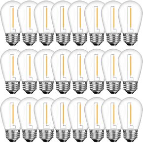 GvvooHome 24 حزمة من المصابيح البديلة S14 LED المقاومة للكسر لأضواء السلسلة الخارجية، 1 وات تعادل لمبة متوهجة 11 وات، أبيض ناعم 2200 ك، قابل للتعتيم، قاعدة لولبية متوسطة عادية E26 in Kuwait