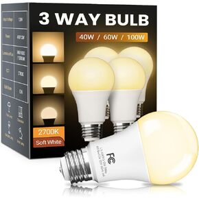 tjoy 3 مصابيح إضاءة 3 اتجاهات 40 60 100 مكافئة لضوء النهار الأبيض 5000 ك، قابلة للتعتيم a19 مصابيح إضاءة ثلاثية الاتجاهات e26 قاعدة متوسطة، 4/8/12 وات موفرة للطاقة مدرجة في قائمة ul لمصباح الأرضية، مصباح مكتبي ومصباح طاولة، عبوتان in Kuwait