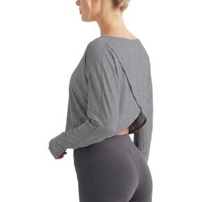قميص يوجا قصير بأكمام طويلة للنساء من Sanutch - تي شيرت رياضي ناعم ومسامي برقبة قارب للارتداء اليومي in Kuwait