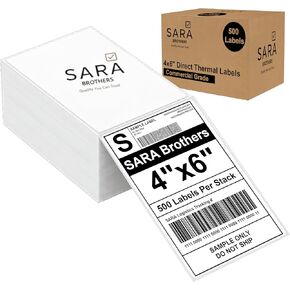 SARA Brothers 4x6 Direct Thermal Shipping Labels (Pack of 2000 Labels / 4 Fanfold Stacks), Commercial Grade, Waterproof, BPA-Free, Compatible with Rollo, Munbyn, Zebra in Saudi Arabia