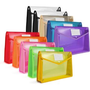 HOUYEE 10 Pieces Plastic Envelope Expanding File, Folder with Snap Closure and Pocket, Fit for US Letter Size & A4 Size,Waterproof Transparent File Pouch for School and Office,9 Color, Festival Gift in Kuwait