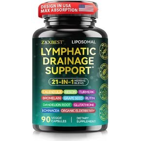 Lymphatic Drainage Supplements, Lymphatic Drainage Capsules Supplement - Wellness Complex Formula 21 in 1 - Aescia, Turmeric, Bromelain, Echinacea & More - Lymph System Support Hard Cupsule Easy Store in Saudi Arabia