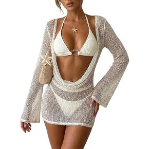 طقم بيكيني نسائي مكون من 3 قطع من MakeMeChic مع رسن مثلث ثونغ بيكيني بدلة استحمام مع فستان لتغطية in Kuwait