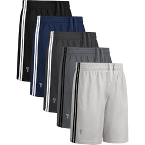 مجموعة من 5 شورتات رياضية للأولاد، شورت كرة سلة شبكي مع جيوب، ملابس للجري للأطفال في سن المراهقة سريعة الجفاف ومسامية in Kuwait