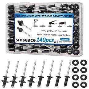 smseace 140pcs 3/16 "x 1/2" المسامير السوداء مع 304 غسالات الفولاذ المقاوم للصدأ مجموعة متنوعة 4.8 × 12.7 ملم المسامير السوداء العمياء معبأة في صندوق بلاستيكي in Kuwait