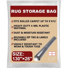Carpet Storage Bag,Plastic Rug Storage Bag with Zip Tie,Rug Bags for Moving, Packing, Shipping,4 Mil Heavy Duty Fits Rolled Carpet up to 9'x12' (Rugs up to 9'x12', Giant) in Saudi Arabia
