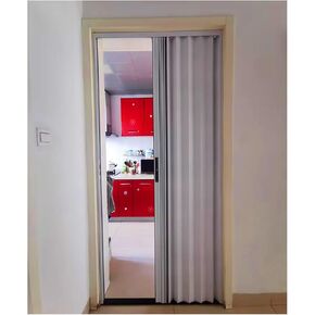 باب أكورديون قابل للطي من الألومنيوم مخصص، مقسم غرفة منزلق قابل للقفل بطول 205 سم، حاجز كونسرتينا مقاوم للماء للاستخدام المنزلي والتجاري (أبيض، 152 × 205 سم) in Kuwait