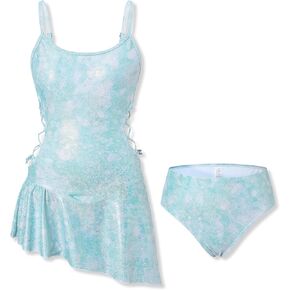 ملابس سباحة للفتيات قطعة واحدة بدلة استحمام بأشرطة قابلة للتعديل مقصوصة مكشكشة ملابس سباحة صيفية للشاطئ مقاس 9-16 سنة in Kuwait