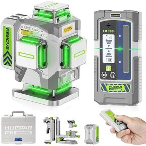 Huepar Pro Laser Level 360 Self Leveling, 4x360° Green Cross Line Laser Tool Set with Receiver for Outdoor&Long Distance Use Up to 660ft, Rechargeable Lazer Leveler Tool for Construction -ZK04CG-LR300 in Kuwait