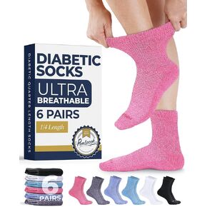 جوارب بيمبروك المحبوكة لمرضى السكري للرجال والنساء - 6 أزواج، جوارب واسعة غير مربوطة للاعتلال العصبي للنساء، درزات ناعمة عند أصابع القدم in Kuwait