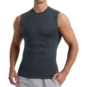 BOOJO Compression Shirt Men - Sleeveless Tee Tank Top Workout Running Quick Dry Base Layer Undershirts for Athletic Gym in Kuwait