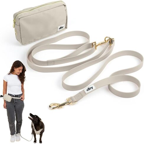 Elby - Hands Free Dog Leash مع حقيبة علاج - إكسسوارات المشي الكلاب - مقود تدريب الكلاب مع حزمة فاني - ملحقات الكلاب وأساسيات المشي - الكلاب المتوسطة والكبيرة (البيج الداكن ، العادية) in Saudi Arabia
