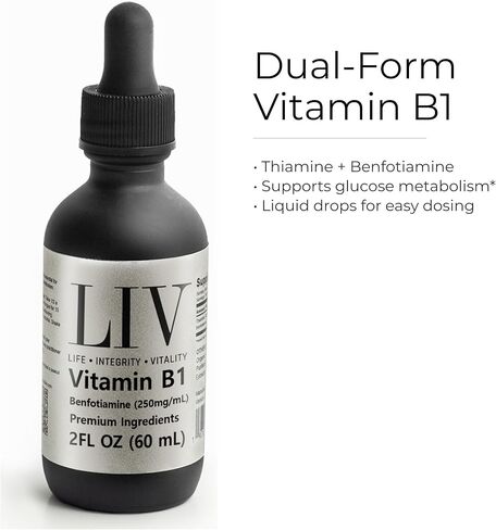 LIV Vitamin B1 Liquid – Thiamine & Benfotiamine Supplement for Glucose Metabolism & Nerve Support – Fast-Absorbing Liquid Drops – 60 mL in Saudi Arabia
