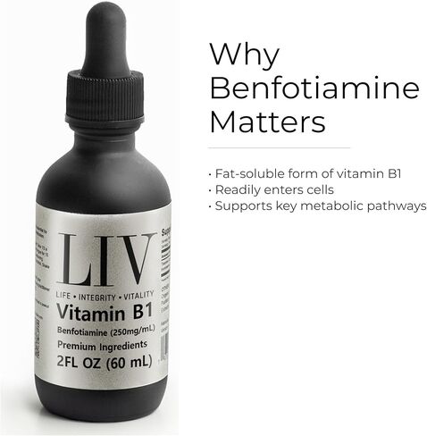 LIV Vitamin B1 Liquid – Thiamine & Benfotiamine Supplement for Glucose Metabolism & Nerve Support – Fast-Absorbing Liquid Drops – 60 mL in Saudi Arabia