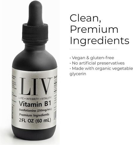 LIV Vitamin B1 Liquid – Thiamine & Benfotiamine Supplement for Glucose Metabolism & Nerve Support – Fast-Absorbing Liquid Drops – 60 mL in Saudi Arabia