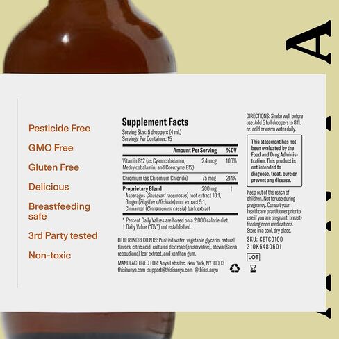 ANYA Postpartum - Energy Drops (2 fl oz, 15 Servings), Rich in Vitamin B12 and Chromium for Women, Caffeine-Free, Supports Healthy Energy Levels, Non-GMO, Gluten Free in Saudi Arabia