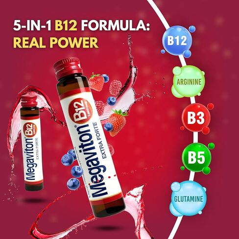 B12 Extra Forte 7500 mcg Liquid | 10 Drinkable Vials 8.50 fl oz | Methylcobalamin + L-Glutamine & L-Arginine | Energy, Focus, Immune & Nervous System Support in Saudi Arabia