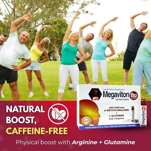 B12 Extra Forte 7500 mcg Liquid | 10 Drinkable Vials 8.50 fl oz | Methylcobalamin + L-Glutamine & L-Arginine | Energy, Focus, Immune & Nervous System Support in Saudi Arabia