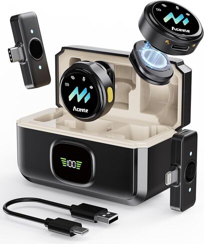 ميكروفون لافالير لاسلكي لهواتف iPhone وAndroid، تقليل الضوضاء وصوت هاي فاي ومدة 24 ساعة ونطاق 50 متر، ميكروفون مغناطيسي مثبت على الصدر لتسجيل الفيديو/البث المباشر/مدونة الفيديو/البودكاست/المقابلات in Kuwait