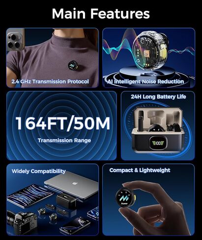 ميكروفون لافالير لاسلكي لهواتف iPhone وAndroid، تقليل الضوضاء وصوت هاي فاي ومدة 24 ساعة ونطاق 50 متر، ميكروفون مغناطيسي مثبت على الصدر لتسجيل الفيديو/البث المباشر/مدونة الفيديو/البودكاست/المقابلات in Kuwait