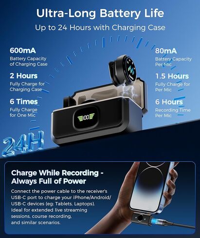 ميكروفون لافالير لاسلكي لهواتف iPhone وAndroid، تقليل الضوضاء وصوت هاي فاي ومدة 24 ساعة ونطاق 50 متر، ميكروفون مغناطيسي مثبت على الصدر لتسجيل الفيديو/البث المباشر/مدونة الفيديو/البودكاست/المقابلات in Kuwait