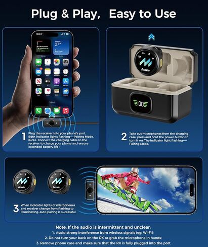ميكروفون لافالير لاسلكي لهواتف iPhone وAndroid، تقليل الضوضاء وصوت هاي فاي ومدة 24 ساعة ونطاق 50 متر، ميكروفون مغناطيسي مثبت على الصدر لتسجيل الفيديو/البث المباشر/مدونة الفيديو/البودكاست/المقابلات in Kuwait