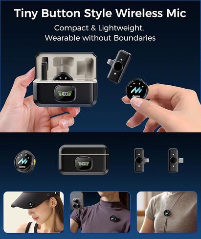 ميكروفون لافالير لاسلكي لهواتف iPhone وAndroid، تقليل الضوضاء وصوت هاي فاي ومدة 24 ساعة ونطاق 50 متر، ميكروفون مغناطيسي مثبت على الصدر لتسجيل الفيديو/البث المباشر/مدونة الفيديو/البودكاست/المقابلات in Kuwait