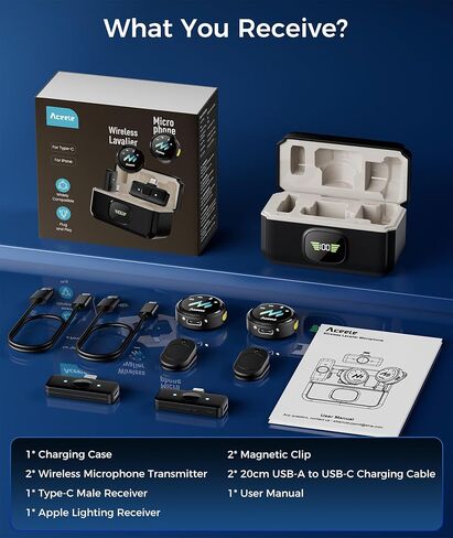 ميكروفون لافالير لاسلكي لهواتف iPhone وAndroid، تقليل الضوضاء وصوت هاي فاي ومدة 24 ساعة ونطاق 50 متر، ميكروفون مغناطيسي مثبت على الصدر لتسجيل الفيديو/البث المباشر/مدونة الفيديو/البودكاست/المقابلات in Kuwait