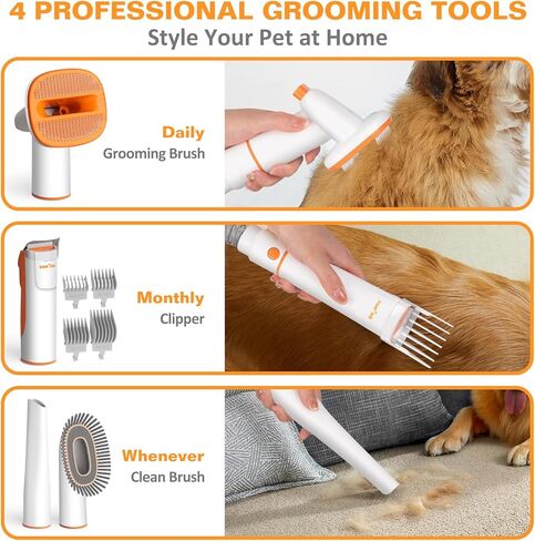 Pet Grooming Kit with Vacuum, All-in-1 Professional Deshedding Tools for Dogs & Cats - Low Noise Dogs Vacuum Cleaner with 2L Large Capacity Dust Cup for Shedding Pet Hair in Saudi Arabia