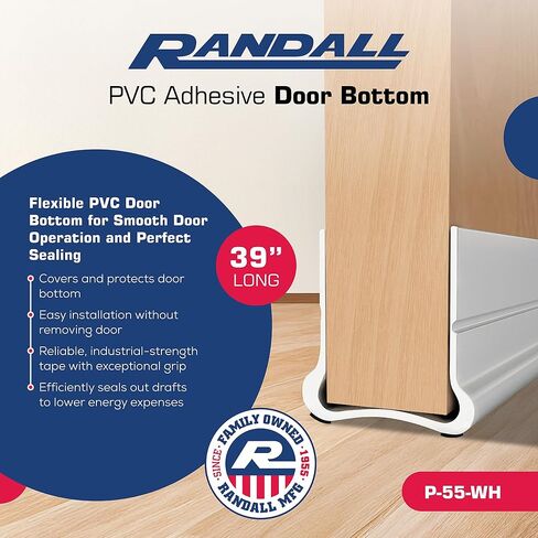 Flexible Adhesive PVC Door Bottom – 39" Long | Fits Standard 1 3/4" Doors | Self Stick Under Door Draft Stopper | Weather Stripping Seal for Noise, Dust, Air & Bug Protection (White, 39" Long) in Saudi Arabia