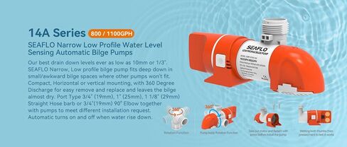 مضخة ماء نزح SEAFLO 14A Series 24V 1100 GPH أوتوماتيكية منخفضة المستوى لاستشعار المياه in Saudi Arabia