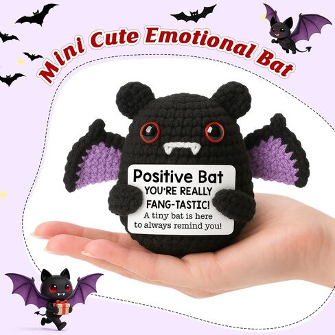 MBL Halloween Decoration Positive Bats - Emotional Inspirational Support Motivational Knitted Crochet Bat Gifts for Women Friends Halloween Decor Birthday Thanksgiving Christmas Stocking Stuffers in Saudi Arabia