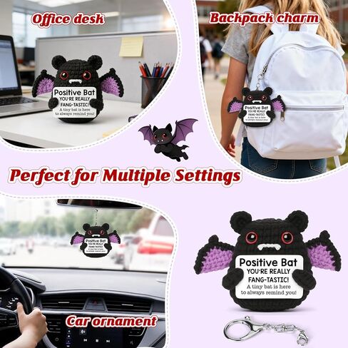 MBL Halloween Decoration Positive Bats - Emotional Inspirational Support Motivational Knitted Crochet Bat Gifts for Women Friends Halloween Decor Birthday Thanksgiving Christmas Stocking Stuffers in Saudi Arabia
