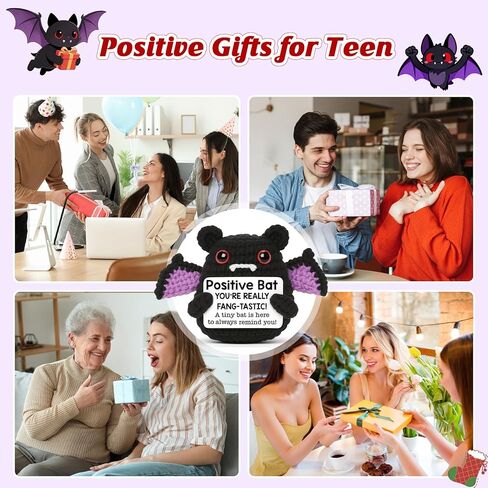 MBL Halloween Decoration Positive Bats - Emotional Inspirational Support Motivational Knitted Crochet Bat Gifts for Women Friends Halloween Decor Birthday Thanksgiving Christmas Stocking Stuffers in Saudi Arabia