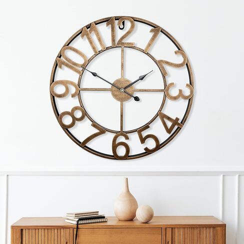 30 Inch Large Wall Clock, Vintage Gold Oversized Battery Analog Clock Silent Non-ticking, Gaint Rustic Industrial Metal Decorative Clock for Indoor Living Room, Kitchen, Farmhouse, Outdoor Patio in Saudi Arabia