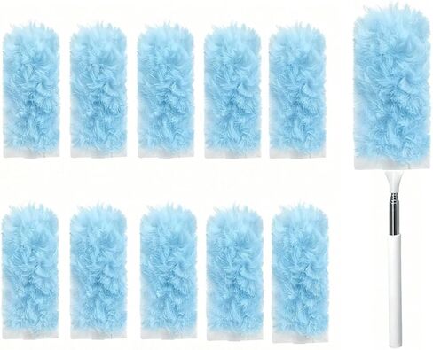 Heavy Duty Duster Refills, Disposable Dusters Kit for Cleaning Dusting Furniture Blind Ceiling Fan, Multi Surface 360 Feather Duster(10)+3FT Extended Handle（1） (White) in Saudi Arabia