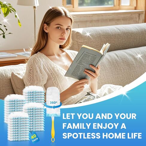 40 عبوة منفضة إعادة تعبئة لـ Swiffer® Duster، مجموعة عبوات منفضة شديدة التحمل 360 درجة، تقنية امتصاص كهرباء قوية، مناسبة للأثاث والستائر والمكاتب والمشاهد الأخرى مع مقبض قصير واحد in Kuwait