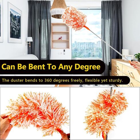 Extendable 20-49inches Microfiber Feather Duster with 3pcs Replaceable Bendable Heads, Extra Long Duster for Cleaning, Electrostatic Dust Remove for Ceiling, Fan, Window, Bookshelves(Orange) in Saudi Arabia