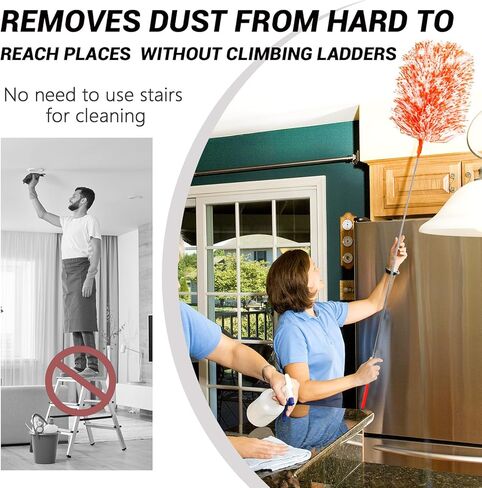 Extendable 20-49inches Microfiber Feather Duster with 3pcs Replaceable Bendable Heads, Extra Long Duster for Cleaning, Electrostatic Dust Remove for Ceiling, Fan, Window, Bookshelves(Orange) in Saudi Arabia