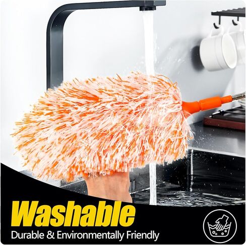 Extendable 20-49inches Microfiber Feather Duster with 3pcs Replaceable Bendable Heads, Extra Long Duster for Cleaning, Electrostatic Dust Remove for Ceiling, Fan, Window, Bookshelves(Orange) in Saudi Arabia