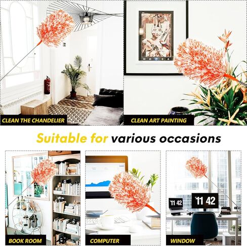 Extendable 20-49inches Microfiber Feather Duster with 3pcs Replaceable Bendable Heads, Extra Long Duster for Cleaning, Electrostatic Dust Remove for Ceiling, Fan, Window, Bookshelves(Orange) in Saudi Arabia
