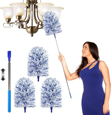 Extendable 20-49inches Microfiber Feather Duster with 3pcs Replaceable Bendable Heads, Extra Long Duster for Cleaning, Electrostatic Dust Remove for Ceiling, Fan, Window, Bookshelves(Orange) in Saudi Arabia