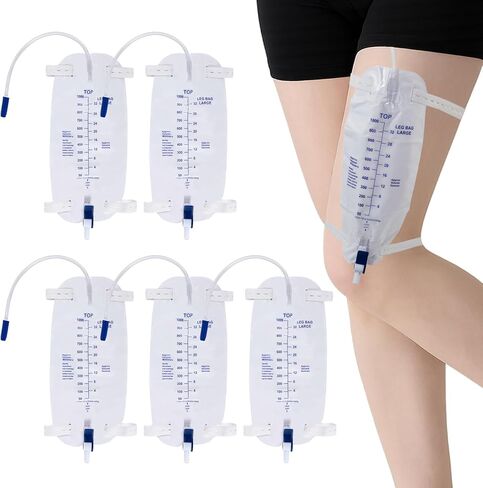 5 عبوات من أكياس الساق بسعة 1000 مل لجمع البول، مريحة وسرية مع تصريف سهل بالصنبور، تصميم مانع للتسرب لأسلوب حياة نشط in Kuwait