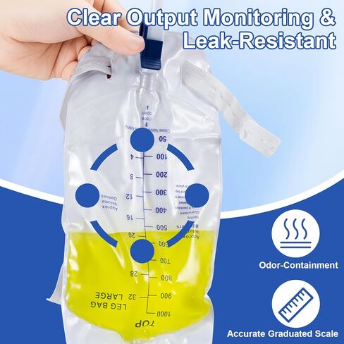 5 عبوات من أكياس الساق بسعة 1000 مل لجمع البول، مريحة وسرية مع تصريف سهل بالصنبور، تصميم مانع للتسرب لأسلوب حياة نشط in Kuwait