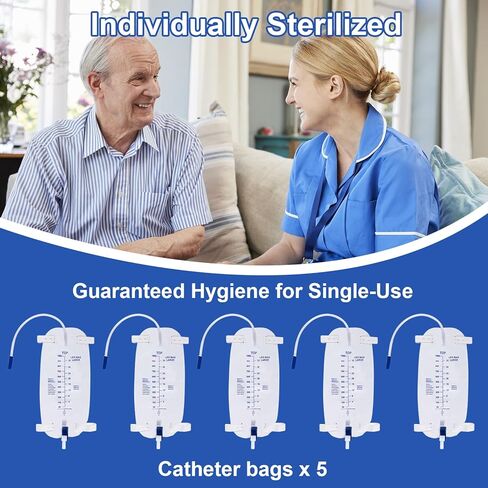 5 عبوات من أكياس الساق بسعة 1000 مل لجمع البول، مريحة وسرية مع تصريف سهل بالصنبور، تصميم مانع للتسرب لأسلوب حياة نشط in Kuwait